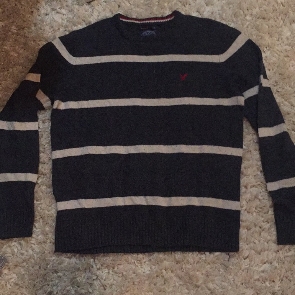 American Eagle- grey and cream striped sweater
